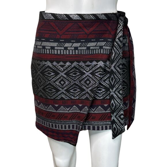 Express Skirt Women‎ 0 Gray Red Tribal Pencil Straight Skirt Mini Career Casual - Picture 1 of 7
